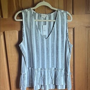 LOFT Women's V-Neck Striped Blouse - Black and White